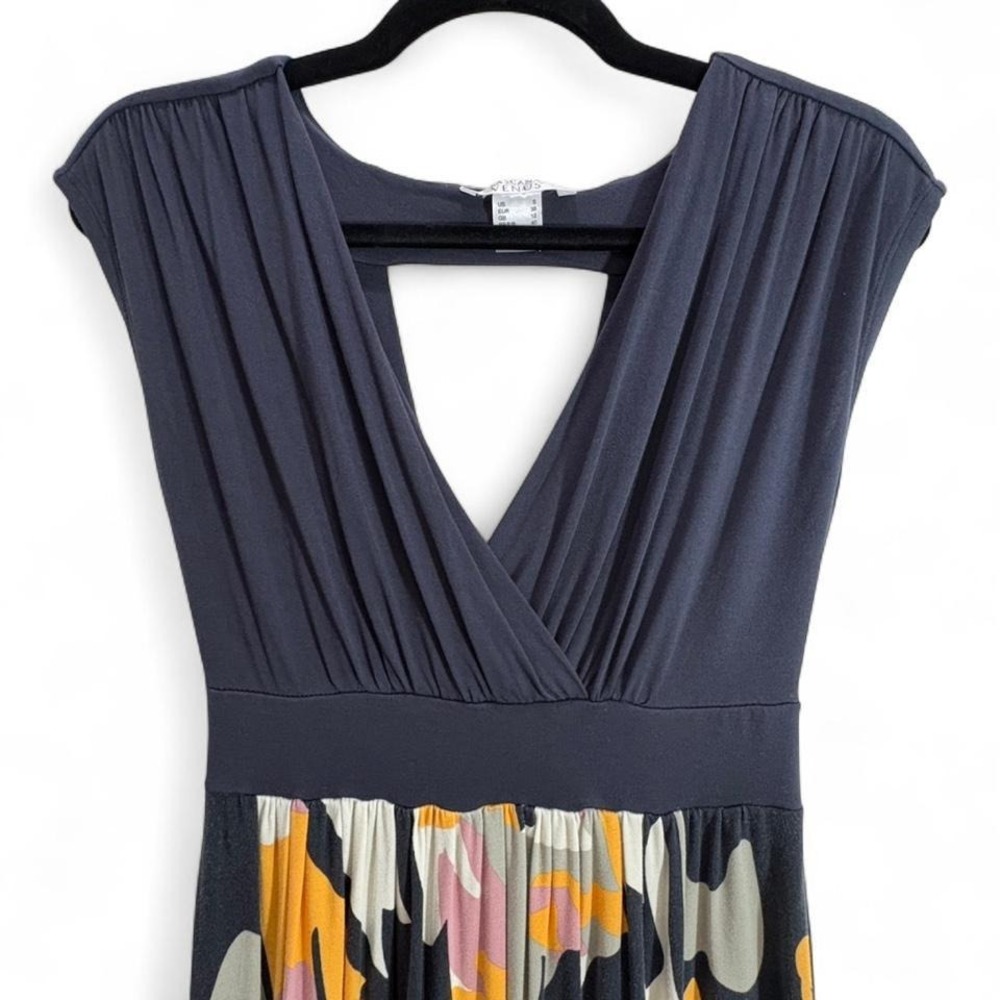Venus Lascana Dress Navy Wrap Ruched Pleated Abstract Artsy resortwear Size S - Picture 2 of 7
